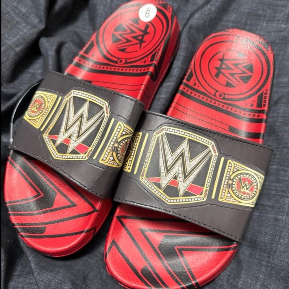 WWE Championship Red and Black Slide Sandals